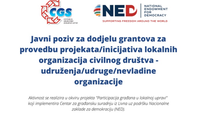 Javni poziv za dodjelu grantova za provedbu projekata/inicijativa lokalnih organizacija civilnog društva