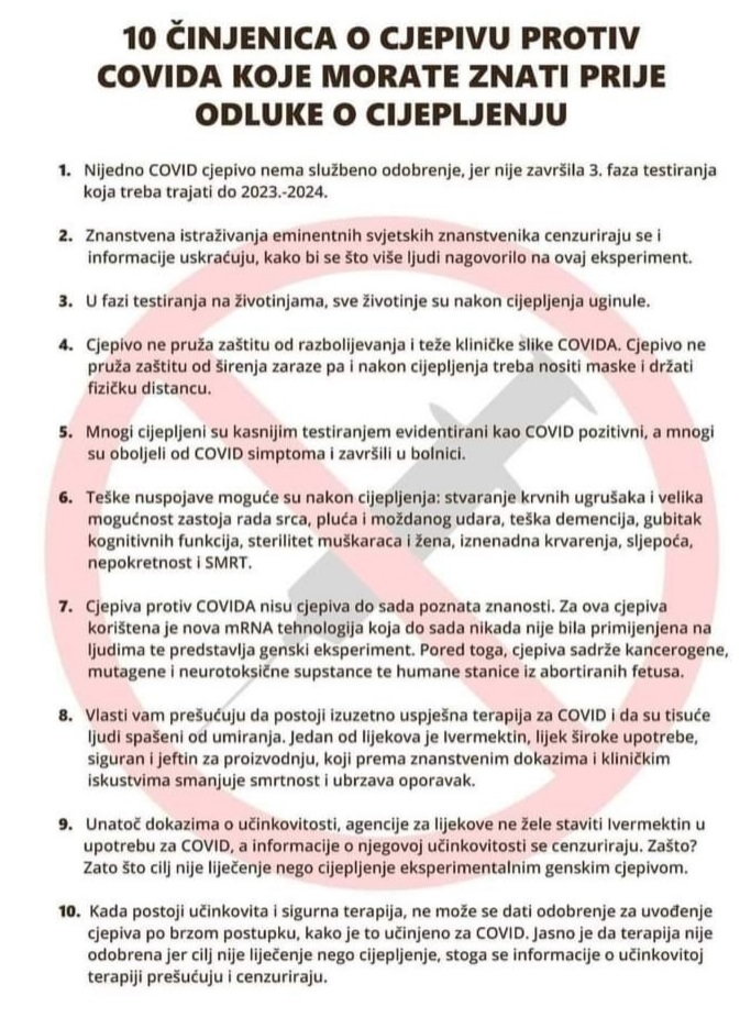 10 KLJUČNIH RAZLOGA ZA NE COVID CIJEPLJENJU!