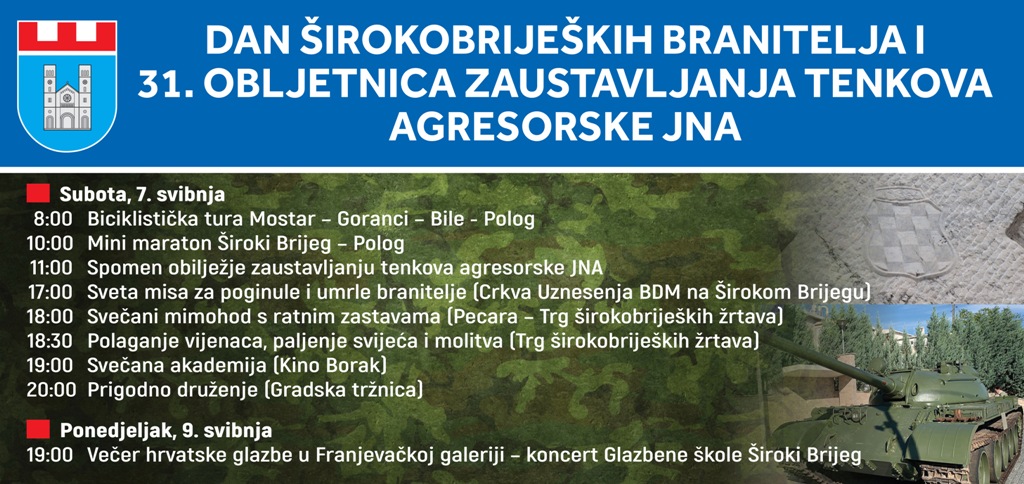 NAJAVA: Dan širokobrijeških branitelja i 31. obljetnica zaustavljanja tenkova agresorske JNA