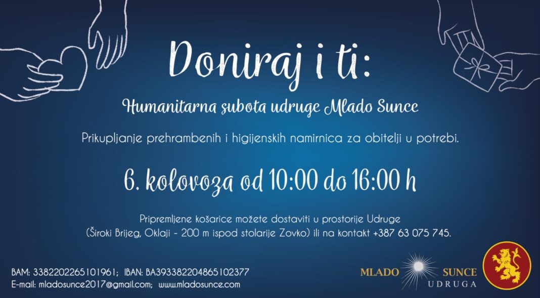 Doniraj i ti: Humanitarna subota udruge Mlado Sunce u Širokom Brijegu