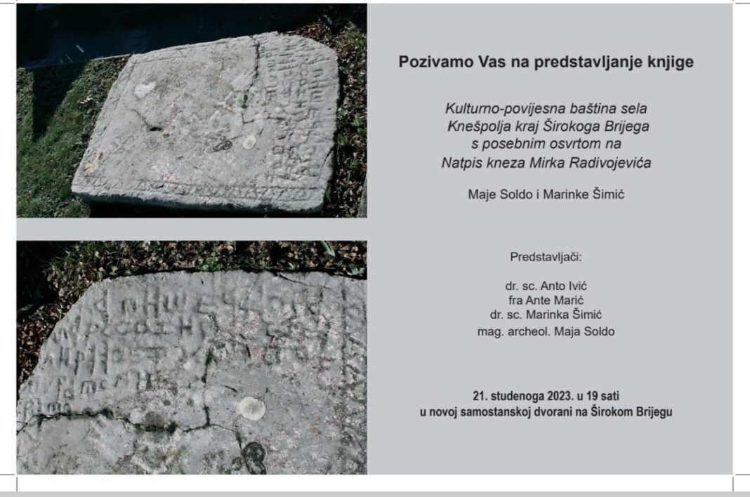 NAJAVA: Predstavljanje knjige „Kulturno-povijesna baština sela Knešpolja kraj Širokog Brijega“