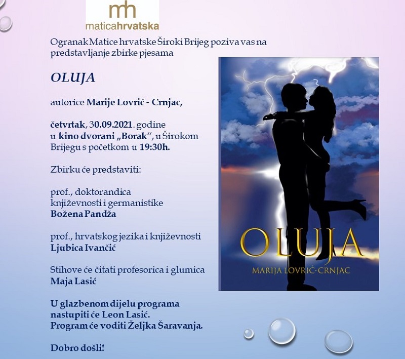 Predstavljanje zbirke pjesama “OLUJA” autorice Marije Lovrić – Crnjac u Širokom Brijegu