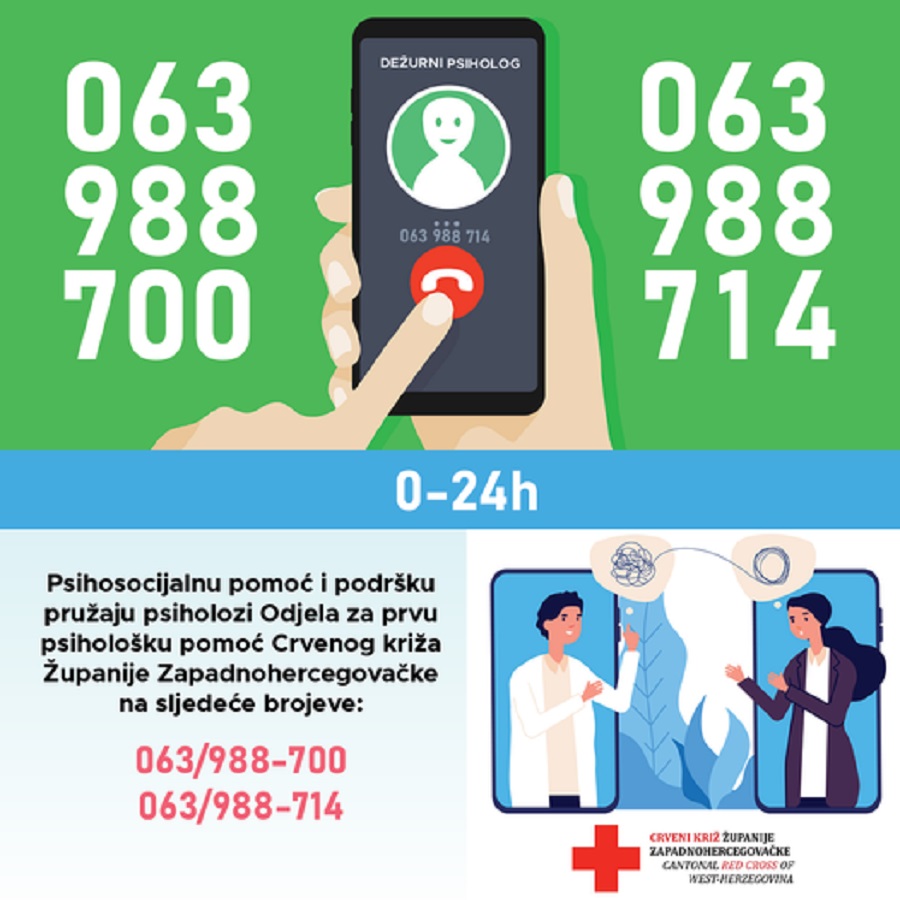 Crveni križ ŽZH otvorio je telefone za psihosocijalnu pomoć i podršku