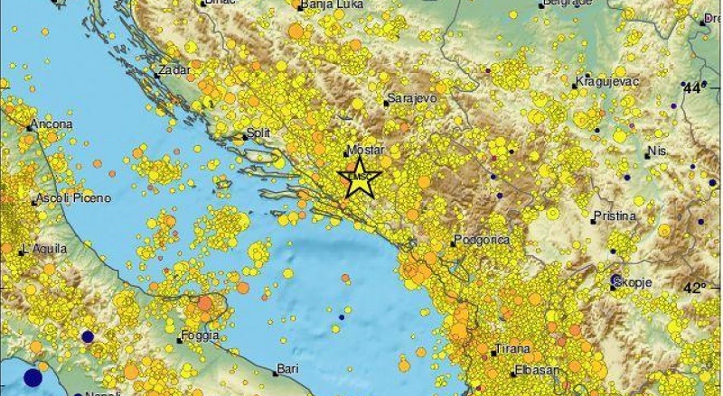EMSC objavio kartu potresa koji su zabilježeni na dijelu jugoistočne Europe u posljednje 62 godine