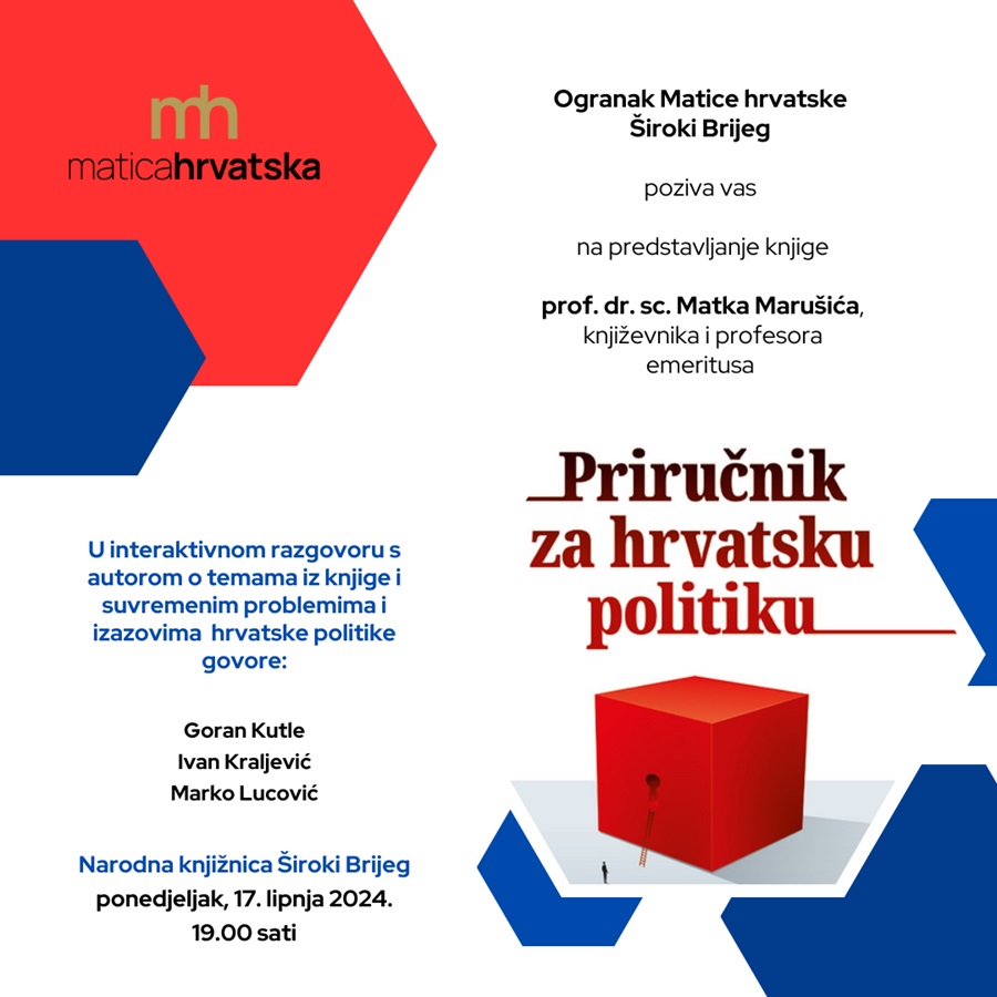 NAJAVA – Predstavljanje nove knjige Matka Marušića u Širokom Brijegu