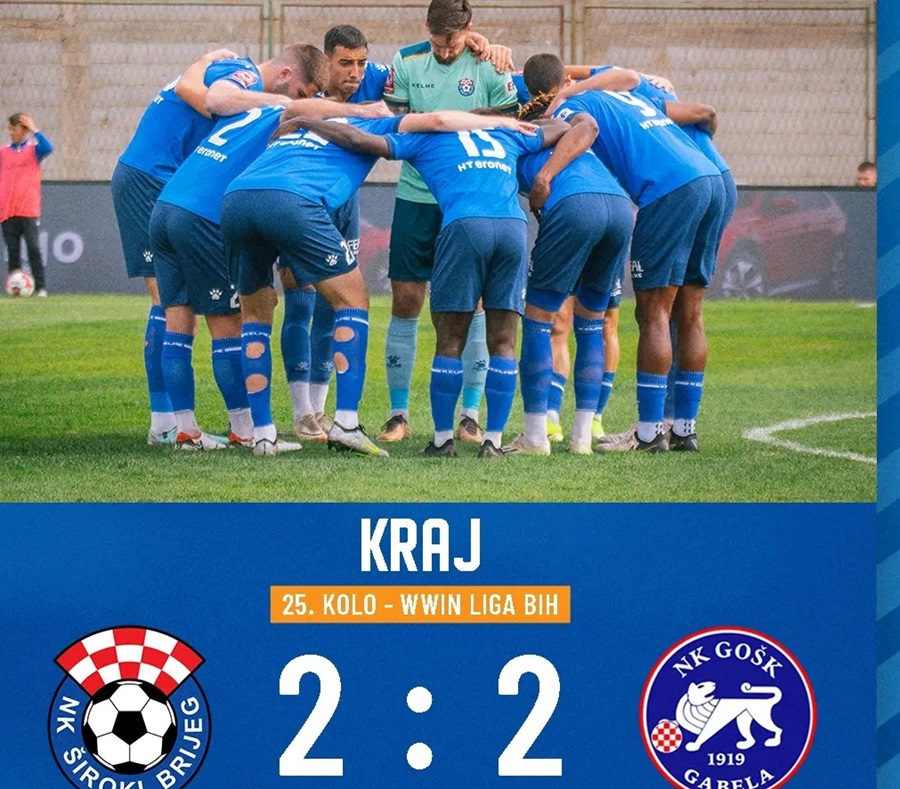 Nogometaši Širokog Brijega i GOŠK-a bratski si podijelili po bod