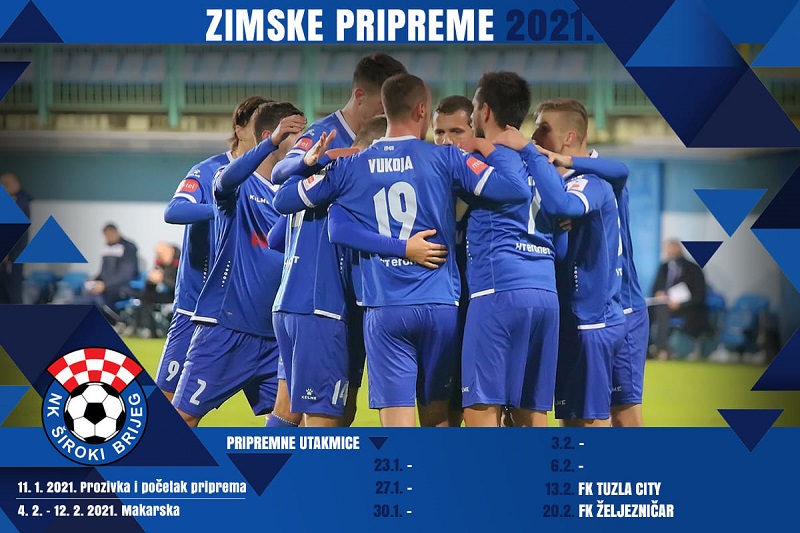 Zimske pripreme NK Široki Brijeg započinju prozivkom 11. siječnja 2021. g., planirano 7 kontrolnih utakmica