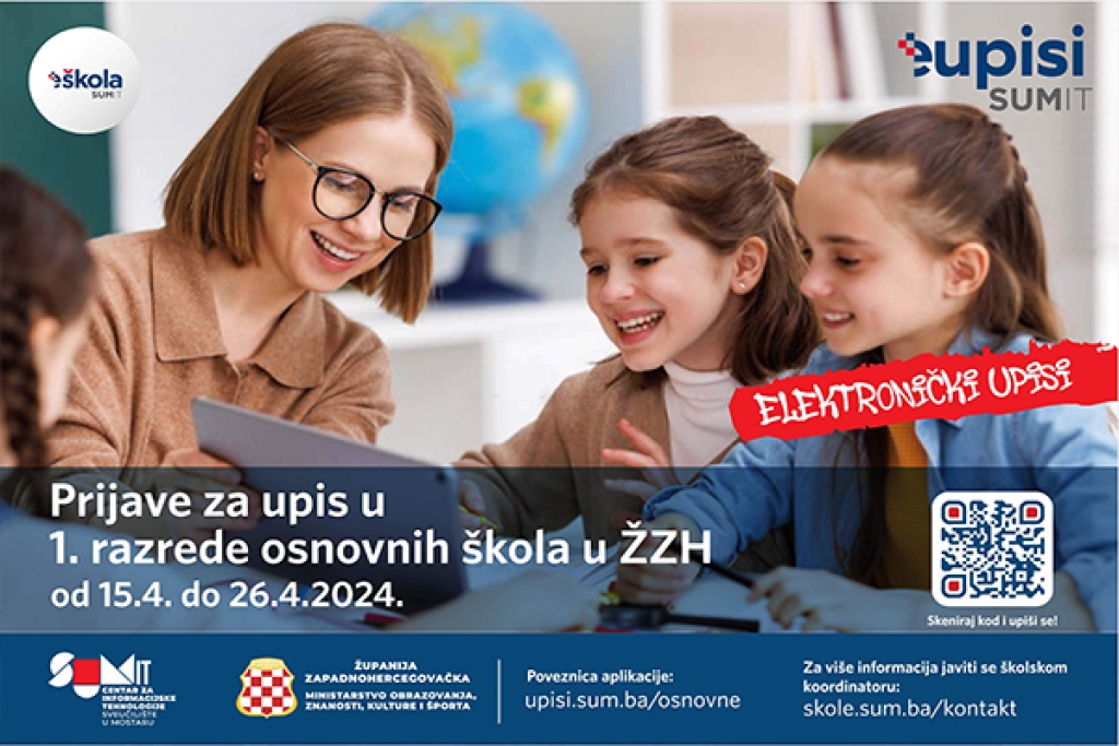 Otvorene prijave za upise u prve razrede osnovnih škola u ŽZH