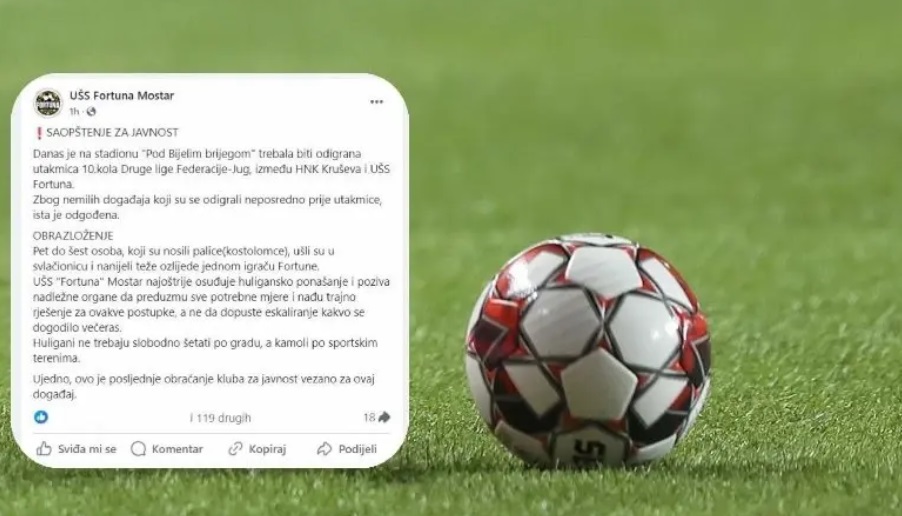 Dangube s palicama upale u svlačionicu UŠS Fortuna Mostar i ozlijedili igrača