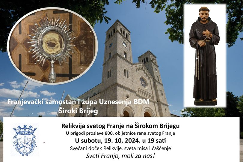 Relikvija jednog od najvećih svetaca sv. Franje Asiškog stiže u crkve u Ljubuški i Široki Brijeg