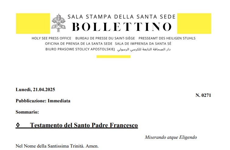 Papina oporuka: Grob treba biti u zemlji; jednostavan, bez posebnih ukrasa, s jedinim natpisom – Franciscus