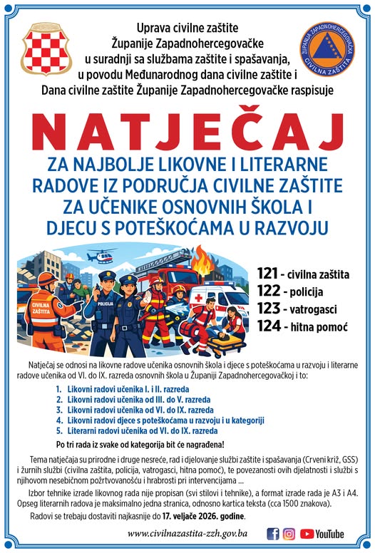 Raspisan natječaj za izradu likovnih i literarnih radova učenika osnovnih škola i djece s poteškoćama u razvoju