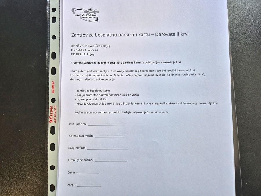 Započele prijave za besplatan parking za darivatelje krvi u Širokom Brijegu